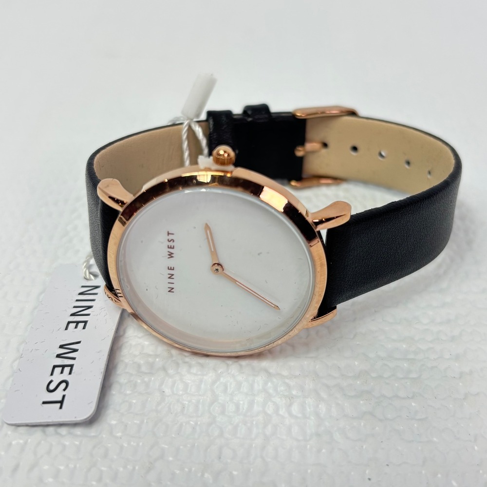 Nine‎ West Gold Tone Watch New with Tags Elegant White Face Black Strap Women's